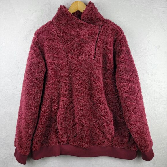 St Johns Bay Sweater XL Pullover Fleece 1/4 Zip High Neck Pocket Burgundy Jacket - Picture 1 of 8